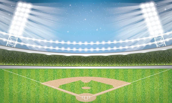 Estadio de béisbol con luces de neón. Arena . — Vector de stock