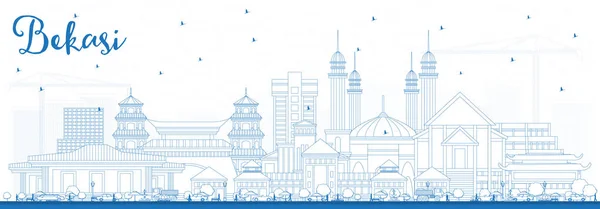 Esquema Bekasi Indonesia City Skyline con edificios azules . — Vector de stock