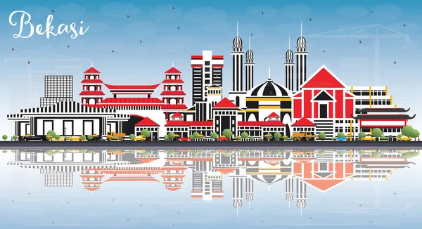 Panoramę miasta Indonezja Bekasi z kolor budynków, Błękitne niebo i — Wektor stockowy