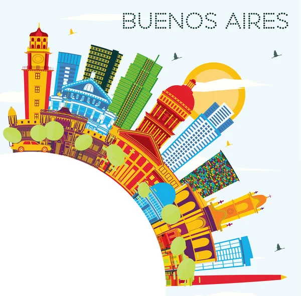 Buenos Aires Skyline con Hitos de Color, Cielo Azul y Copiar Spa — Vector de stock