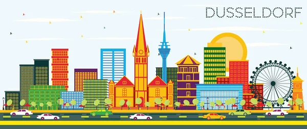 Dusseldorf Skyline with Color Buildings and Blue Sky. — Stock Vector