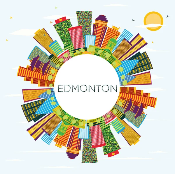 Edmonton City Skyline with Color Buildings, Blue Sky and Copy Sp — Stock Vector