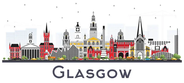 Glasgow Schottland Stadtsilhouette mit farbigen Gebäuden isoliert auf w — Stockvektor