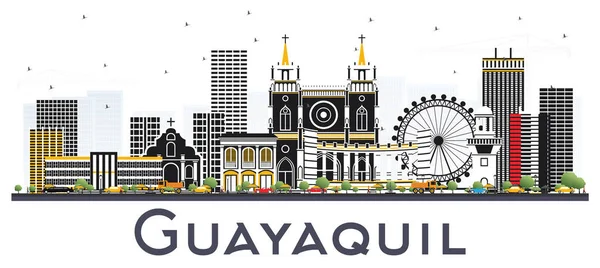 Guayaquil Ciudad de Ecuador Skyline con Edificios de Color Aislados — Vector de stock