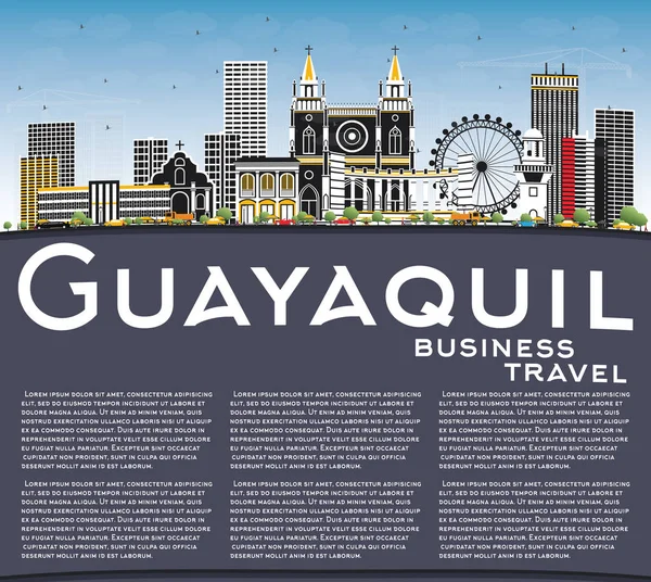 Guayaquil Ecuador City Skyline con edifici a colori, cielo blu e — Vettoriale Stock