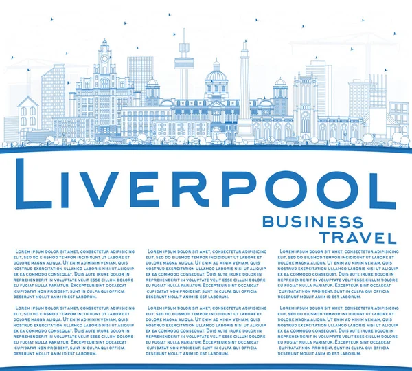 Esquema de Liverpool Skyline con edificios azules y espacio de copia . — Vector de stock