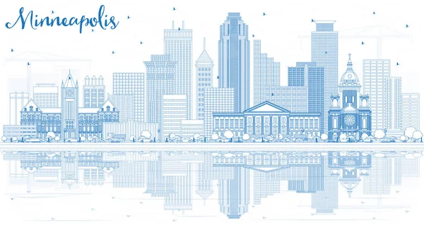Esquema Minneapolis Minnesota EE.UU. Skyline con edificios azules un — Vector de stock