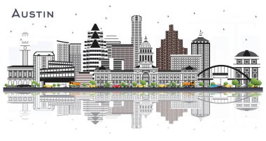 Gri Binalar ve Yansımalarla Austin Teksas Şehri Skyline