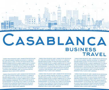 Mavi Binalı Casablanca City Skyline 'ın taslağı. 