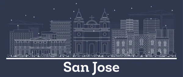 Esquema San José Ciudad de Costa Rica Skyline con edificios blancos . — Vector de stock