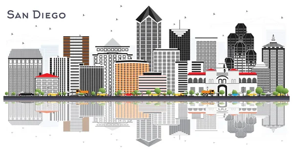 San Diego California City Skyline with Gray Buildings and Reflec — Stock Vector