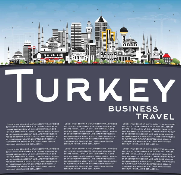 Turecko City panorama s šedé budovy, modré nebe a kopírovat prostor — Stockový vektor