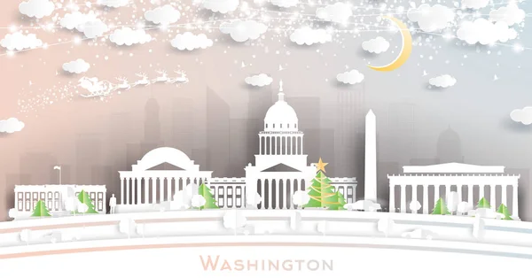 Washington DC USA City Skyline dans le style de coupe de papier avec flocon de neige — Image vectorielle