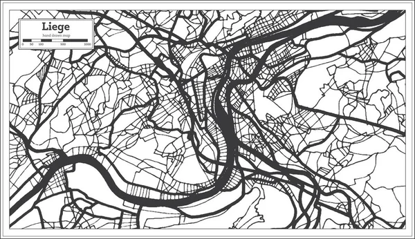 Liege Belgien Stadskarta i svart och vit färg. Översiktskarta. — Stock vektor