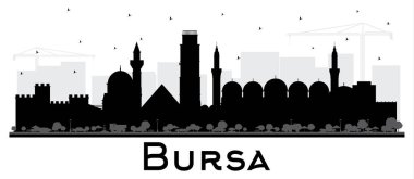Bursa Türkiye Şehri Skyline Silueti ve Siyah Binalar İzolasyonu