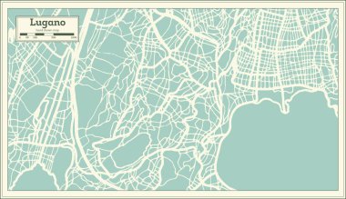 Lugano İsviçre Şehir Haritası Retro Style. Özet Haritası. 