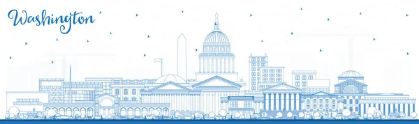 Outline Washington DC USA City Skyline with Blue Buildings. — Stock Vector