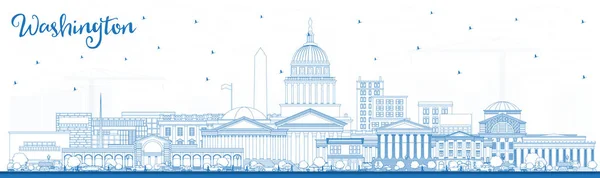 Outline Washington DC USA City Skyline con edifici blu . — Vettoriale Stock