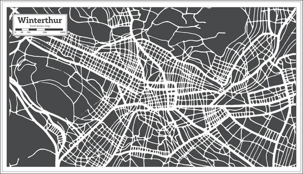 Winterthur Suiza Mapa de la ciudad en estilo retro. Mapa del esquema . — Archivo Imágenes Vectoriales