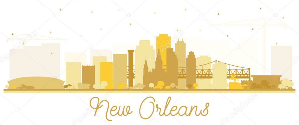 New Orleans Louisiana City Skyline Silhouette with Golden Buildi