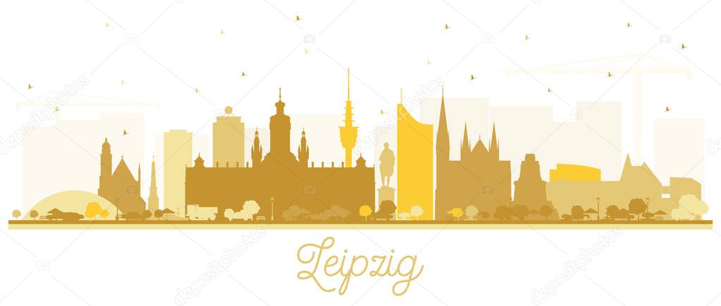Leipzig Germany City Skyline Silhouette with Golden Buildings Is