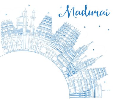 Mavi binalar ve kopya ile anahat Madurai Hindistan şehir silueti 