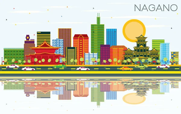 Nagano Japan City Skyline con edificios a color, cielo azul y Ref. — Vector de stock