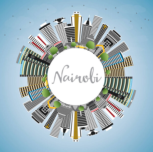 Nairobi Kenya City Skyline with Color Buildings, Blue Sky and Co