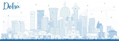 Doha Katar Şehri Mavi Binalarla Gökyüzü Çizgisi.