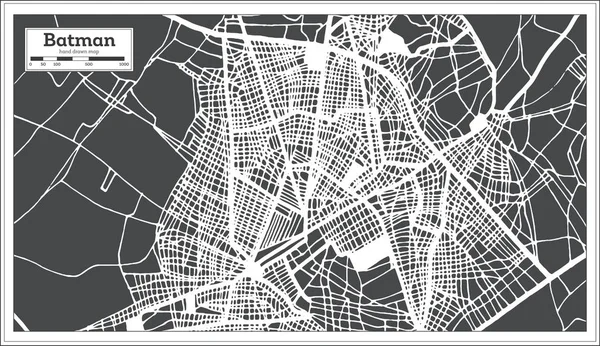 Mapa de la ciudad de Batman Turquía en estilo retro. Mapa del esquema . — Archivo Imágenes Vectoriales