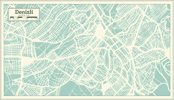 Карта города Денизли в стиле ретро. Карта набросков . — стоковый вектор