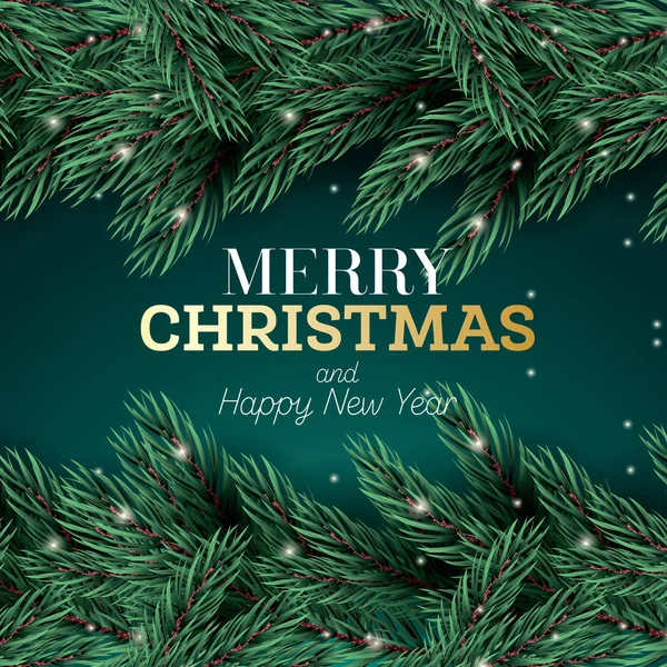 Joyeux Noël Bonne Année Carte Voeux Branche Sapin Avec Néons — Image vectorielle