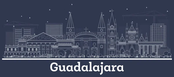 Zarys Guadalajara Mexico City Skyline z białymi budynkami. — Wektor stockowy