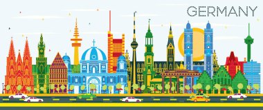 Renkli Binalar ve Mavi Gökyüzü ile Almanya Şehri Skyline. 