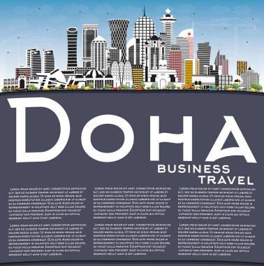 Renk Binaları, Mavi Gökyüzü ve Kopyalama ile Doha Katar Şehri Skyline 