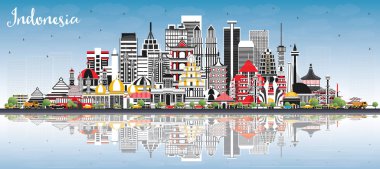 Endonezya Şehirleri Gri Binalar, Mavi Gökyüzü ve Refle ile Skyline