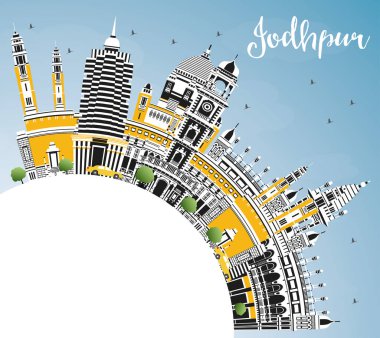 Renk Binalar, Mavi Gökyüzü ve Co ile Jodhpur Hindistan Şehir Skyline