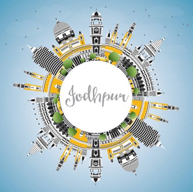 Renk Binalar, Mavi Gökyüzü ve Co ile Jodhpur Hindistan Şehir Skyline