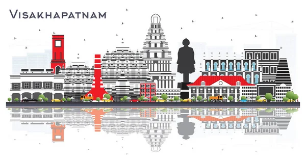 Висакхапатнам Скайлайн с серыми зданиями и рефлекторным Исолатом — стоковый вектор