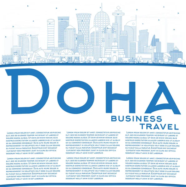 Esquema Doha Qatar City Skyline con Edificios Azules y Copiar Spa — Vector de stock