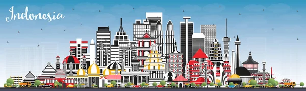 Indonesia Città Skyline con edifici grigi e cielo blu . — Vettoriale Stock