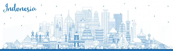 Outline Indonesia Cities Skyline with Blue Buildings. - Stok Vektor