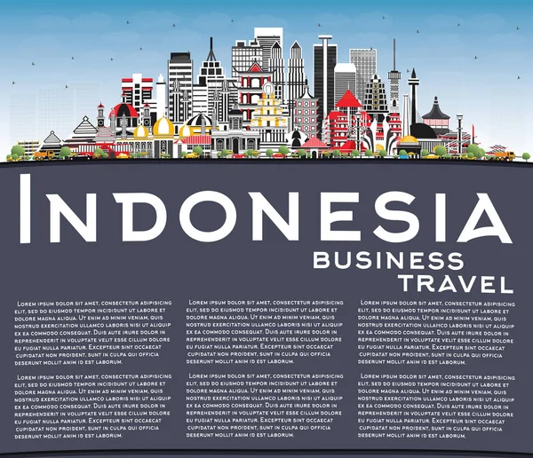 印度尼西亚城市天际线与灰色建筑，蓝天和复制 — 图库矢量图片
