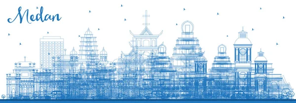 Mavi Binalarla Medan Endonezya Şehri Skyline. — Stok Vektör