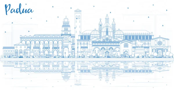 Overzicht Padua Italy City Skyline met blauwe gebouwen en reflecteren — Stockvector