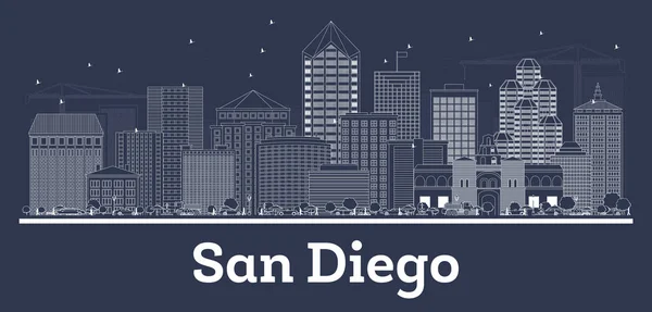 Esquema San Diego California City Skyline con edificios blancos . — Vector de stock