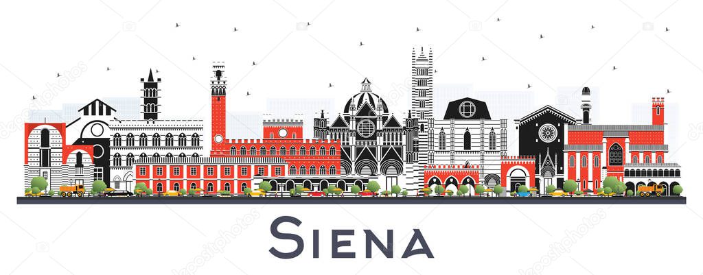 Siena Tuscany Italy City Skyline with Color Buildings Isolated o