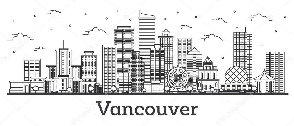 Outline Vancouver Canada City Skyline with Modern Buildings Isol