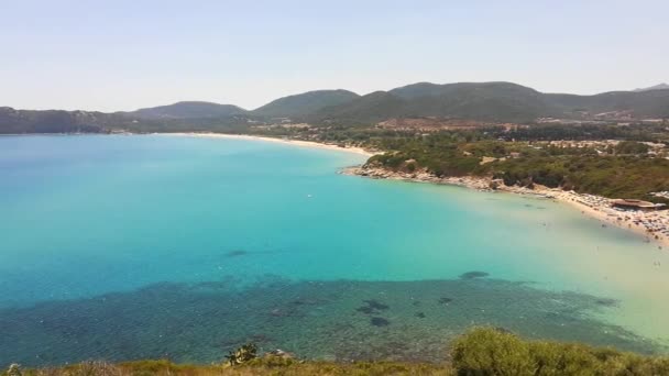 Sardinien Italien Cala Monte Turno Beach Flygfoto Från Mountain Monte — Stockvideo