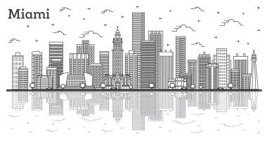 Modern Binalar ve Hakemlerle Miami Florida City Skyline 'ın ana hatları